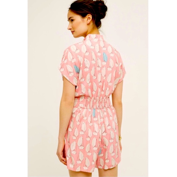 Anthropologie Maeve Tourista Sailboat Romper in Pink Size 6 - Picture 3 of 7